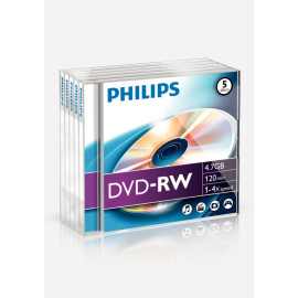 Philips DVD-RW 4,7 GB, 4x Speed, Jewel Case - 5 ks (DN4S4J05F/00)