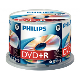 Philips DVD+R 4,7 GB, 16x Speed, Cakebox - 50 ks (DR4S6B50F/00)